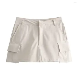 Women's Shorts 2024 Zarb Spring/Summer Fashion Street Style Pocket Work Pants Skirt High Waist Wrap Hips