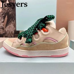 Casual Shoes Spring Flat Bottom Thick Sole Colourful Large Lace Up Mixed Colour Patchwork Breathable Sneaker Unisex