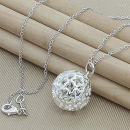 Pendants CHUANGCHENG 925 Sterling Silver Hollow Round Ball Pendant Chain Necklace Fashion Jewelry