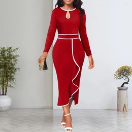 Casual Dresses For Women Elegant O Neck Ruffles Slim Pencil Dress Work Office Lady Vestidos De Mujer Midi Robe