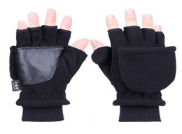 Women Men Winter Polar Fleece Half Finger Flip Gloves Double Layer Thien Touch Screen Fingerless Convertible Mittens Wrist6451125