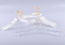 Luxury Clothes Hangers Clear Acrylic Dress Hangers with Gold Hook Transparent Shirts Holders with Notches for Lady Kids6953765