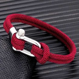Charm Bracelets MKENDN Minimalist Nautical Rope Bracelet Double Strand Stainless Steel U-Shape Shackle Buckle Survival Jewelry For Men Women Y240510