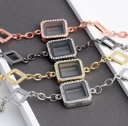 5PCSLot 2424mm Rhinestone Square Glass Living Memory Floating Locket Bracelets Bangles Fit DIY Floating Charms6904003