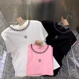 Women's T-Shirt designer MIU Home Shenzhen Nanyou High end Spring 2024 New Lazy Wind Heavy Industry Nail Diamond Letter T-shirt Top for Women HOSY