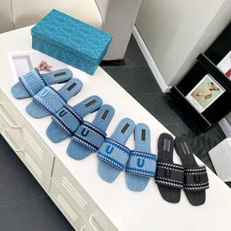 Blue sandale femme Designer denim Sandal Luxury shoe for woman mens embroidery Mule Slide Slipper Summer Beach Wedge Outdoor Flip Flops Sliders fashion double shoes