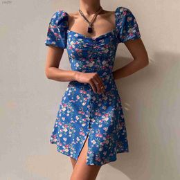 Urban Sexy Dresses Womens Elegant Dress Fashion Bubble Sleeve Button Body Flower Shorts 2024 Summer Sexy Party Beach Daily Sun DressL2405