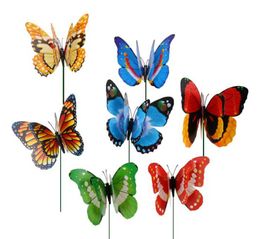 Garden Decorations 12cm Colorful Two Layer Feather Big Butterfly Stakes for Outdoor Gardening Fake Insects RH27506337160