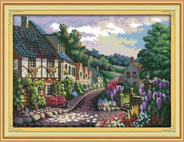 The Mediterranean Courtyard garden decor painting Handmade Cross Stitch Embroidery Needlework sets counted print on canvas DMC 148552026