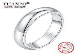 YHAMNI 100 Authentic 925 Sterling Silver Rings For Women Men Simple Couple Ring Smooth Wedding Band For Lovers Gift6666462