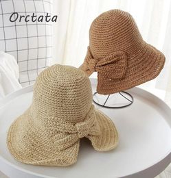 Summer Women Bowknot Straw Sun Hat Fashion Fine Braid Handmade Fedora Beach Ladies Wide Brim Visors Womens Caps1298139