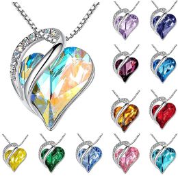 12 Colours Heart Shaped Birthstone Necklace Pendant Colourful Diamonds Gemstone Necklaces Party Ladies Fashion Accessories