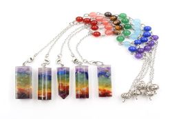 Whole 10 pcs Silver Plated Many Style Colourful Stone and Resin Pendant with Round Beads Chain Healing Chakra Jewelry8026306