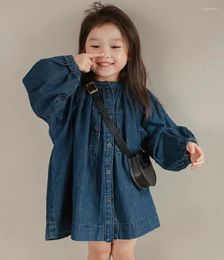 Girl Dresses Summer Spring Casual Baby And Girls Cotton Plain Loose Single-Breasted Denim Skirt Kids Sweet Dress Children Outfit Tops 2-8 Yr