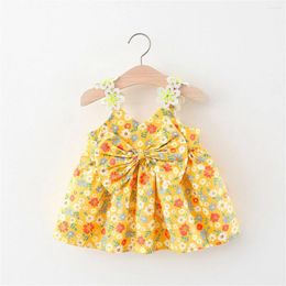 Girl Dresses Baby Sweet Summer Dress Flower Strap Printed Cotton Bow Beach Children'S Cute Soft Clothes