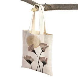 Shopping Bags Boho Natural Leaf Cactus Dandelions Bag Double Print Women Shopper Lady Canvas Tote Reusable Eco Travel Handbag