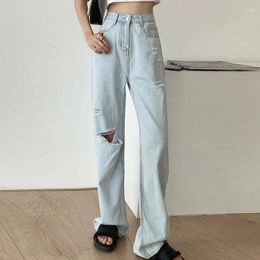 Women's Jeans Lengthen Blue Straight Baggy Women Loose Denim Pants High Waist Ripped Streetwear Female Spring Wide Leg Jean Trousers