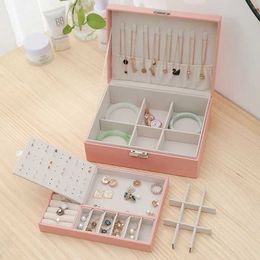Jewelry Boxes Double-layer Jewelry Box Organizer Earring Ring Necklace Jewlery Display Storage Case with Lock for Jewelry Boxes and Packaging