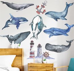 Whale Dolphin Wall Stickers for Kids room Kindergarten Bedroom Eco-friendly Anchor Wall Decals Art DIY Home Decor 2012013423713