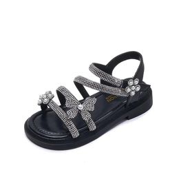 Kids Sandals for Toddlers Flats Luxury Rhinestone Pearl Little Girls Evening Shoes Fashion Causal Children Party Wedding Sandals 240429