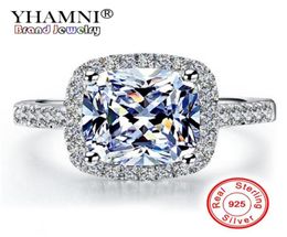 YHAMNI Real 100 925 Sterling Silver Rings Whole Engagement Inlay 3 Ct SONA Simulation CZ Wedding Rings For Women GR00147844663054696