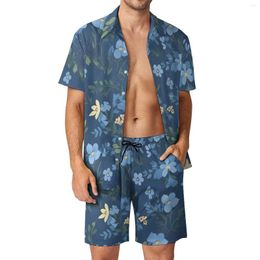Men's Tracksuits Beautiful Blue Flower Men Sets Floral Print Trendy Casual Shirt Set Short Sleeve Design Shorts Summer Beachwear Suit Large