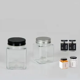 Storage Bottles 50pcs/lot 250ml Square Plastic Jars PET Bottle Aluminium Lids Honey Packing Food