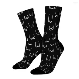 Men's Socks Black And White Drawing BOOBS Straight Male Mens Women Spring Stockings Polyester Hip Hop