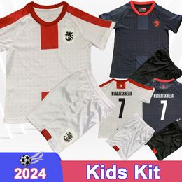 2024 Georgia Kids Kit Soccer Jerseys National Team KVARATSKHELIA ZIVZIVADZE KVILITAIA Home Away Football Shirts Child Short Sleeve Uniforms