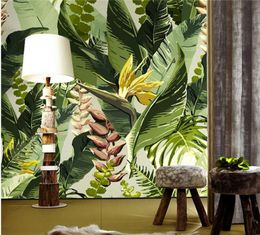 banana leaf wallpaper po wall mural gree leaves flower for living room sofa background wall decorative large size murals9593591