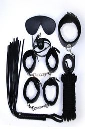 7in1 BDSM Bondage Gear Kit Restraints PU Ball Gag Rope Spanking Whip Sex Collar Hand Leg Cuffs Eye Mask Adult Toys for Women7855750