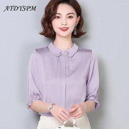 Women's Blouses Fashion Solid Satin Women Shirt 2024 Spring Summer Office Lady Casual Chic Ruffles Half Sleeve Blouse Female Blusas Tops