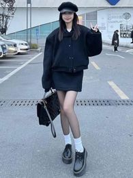 Work Dresses Korean Version High-end Gentle Lazy Casual Woolen Baseball Short Jacket Half Skirt Two-piece Set For Spring And Autumn 2024
