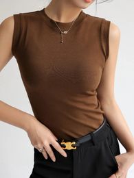 Korea Fashion Women Knit Cotton Tank Top Ribbed Ladies Office Vest Solid Basic Blouse Sleeveless Underwear Shirt Clothes 240509