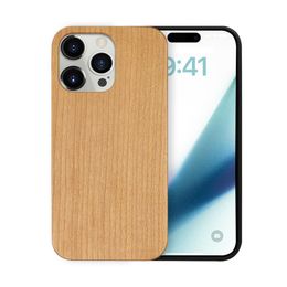 New Wood Shockproof Cherry Wood Straight edge Phone Cases For iPhone Fashion Blank Cover