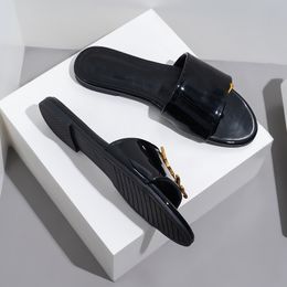 Luxury Designer Women Slippers Black Red Patent Leather High quality Summer Women Flats Shoes Designer Ladies Slides Sandals