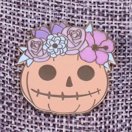 Brooches Spooky Pumpkin Badges Cute Halloween Brooch Flower Pastel Goth Skull Enamel Pin Autumn Jewellery Gift For Kids Women Jackets Shirt