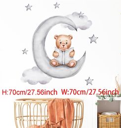 Cartoon Rabbit Moon Stars Wall Stickers For Kids Room Decoration Baby Nursery Bedroom Livingroom Wall Decals Animals House Decor 22170775