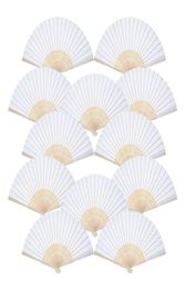 12 Pack Hand Held Fans Party Favour White Paper fan Bamboo Folding Fans Handheld Folded for Church Wedding Gift244h291v2921528