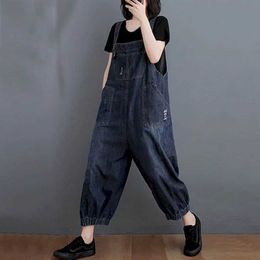 Women's Jumpsuits Rompers Denim Jumpsuits for Women Solid Ankle-Length Pants One Piece Outfit Women Rompes Loose Korean Fashion Casual Vintage Overalls Y2405108ERN