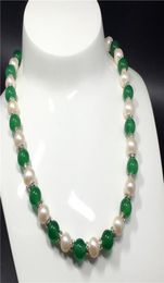 sell Natural 89mm white freshwater pearl green jade beads necklace 48cm fashion jewelry5322743