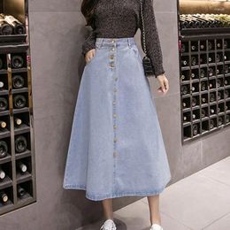 Skirts Spring Big Swing A-Line Casual Buttons Midi Denim Skirt Women Single Breasted Fashion Slim Long Jean Loose Solid Clothing