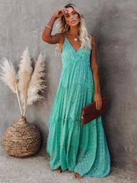 Basic Casual Dresses Fitshinling V Neck Boho Summer Long Dress Holiday Beach Pareo Spaghetti Strap Sexy Maxi Dresses Women Clothing Bohemian Vestidos T240508