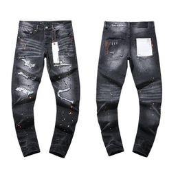 Men's Jeans Men Print Fashion Contrast Colour Spliced Stretch Denim Pants Painted Slim Straight Trousers Black