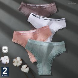 Women's Panties FINETOO 2PCS/Set Cotton Girls Letter Thongs Brazilian Pantys Sexy Lace Underwear For Woman Lingerie Bikini Panty