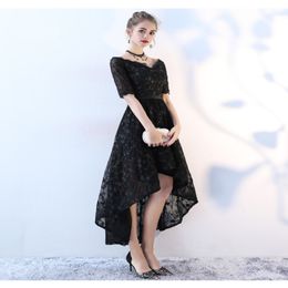 2019 New Gothic Black High Low Wedding Dresses With Half Sleeves V Neck Inforfmal Women Non White Bridal Gowns For non Traditional Wedd 297c