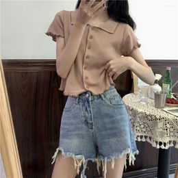 Women's T Shirts Summer Retro Polo Collar T-shirt Slim Temperament Short Top Casual Spice Girl Sweet Fashion Street