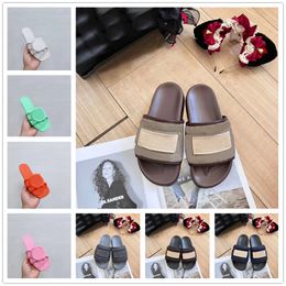 Luxury Slippers Men Women Designer Sandals Flat Slides Fashion Black White Pink khaki Burgundy Navy Grey Brown Man Platform Casual Summer Beach Flip Flops Scuffs