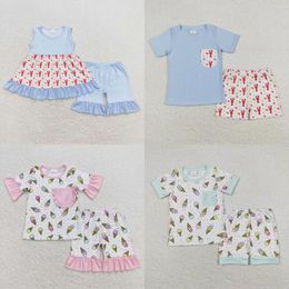 Clothing Sets Wholesale Toddler Short Sleeves Tops Kids Shorts Matching Baby Boy Girl Set Children Summer Infant Two Pieces Blue Outfit