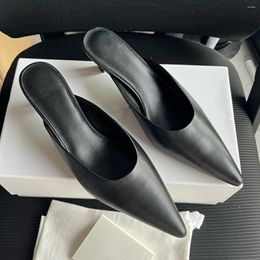 Dress Shoes Withered Fashion Elegant Pointed High Heeled Mule Women Heel Leisure Genuine Leather Stiletto